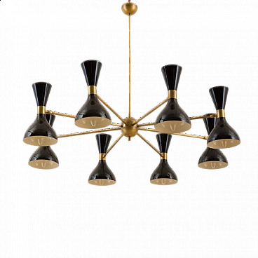 8 Arms chandelier with diabolo shades in Stilnovo style, 1970s
