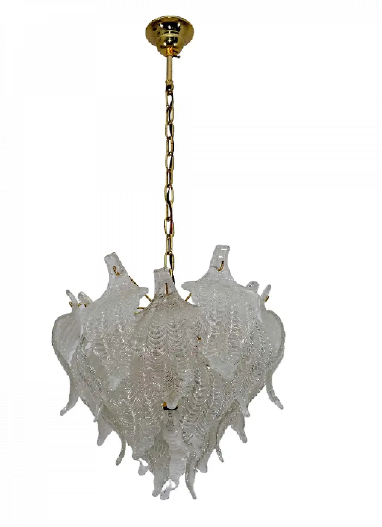 Lampdario a foglie in vetro di Murano e ottone di Mazzega, anni '70 1