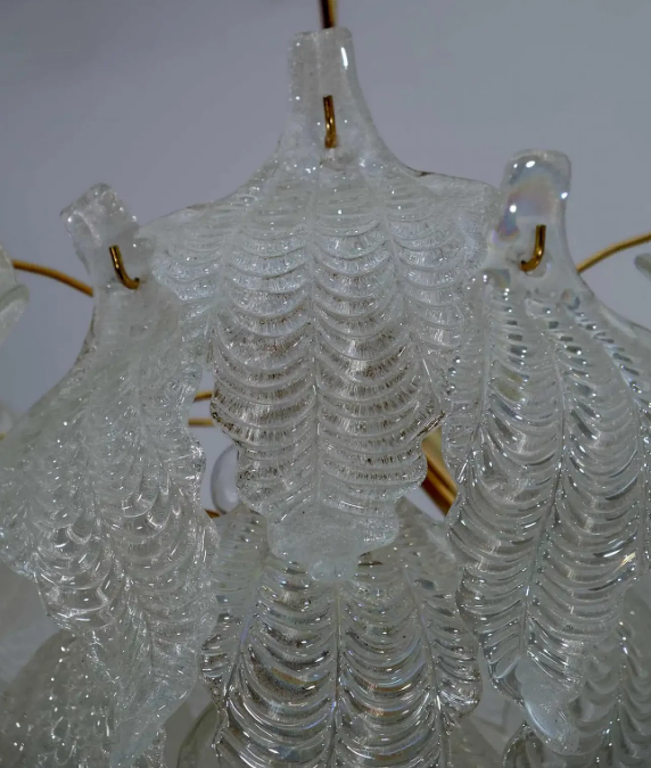 Lampdario a foglie in vetro di Murano e ottone di Mazzega, anni '70 6
