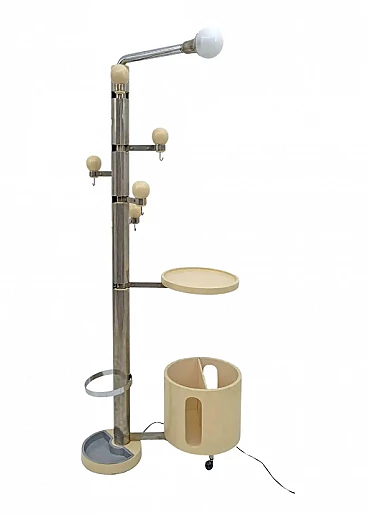 Sculptural floor lamp with steel coat stand and umbrella stand, 1960s
