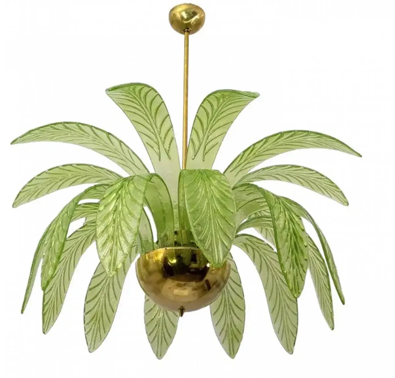 Lampadario a foglie di palma in vetro di Murano e ottone, anni '70 1