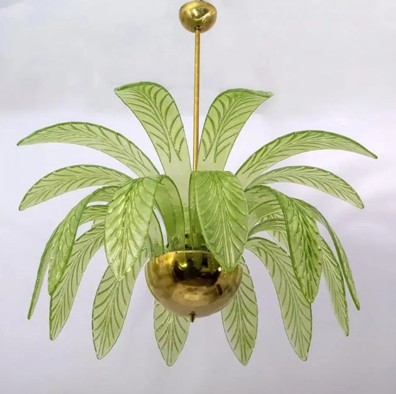 Lampadario a foglie di palma in vetro di Murano e ottone, anni '70 2