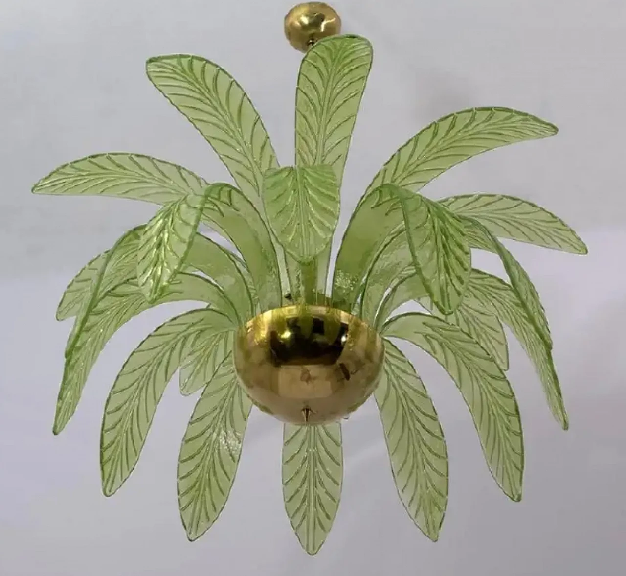 Lampadario a foglie di palma in vetro di Murano e ottone, anni '70 3