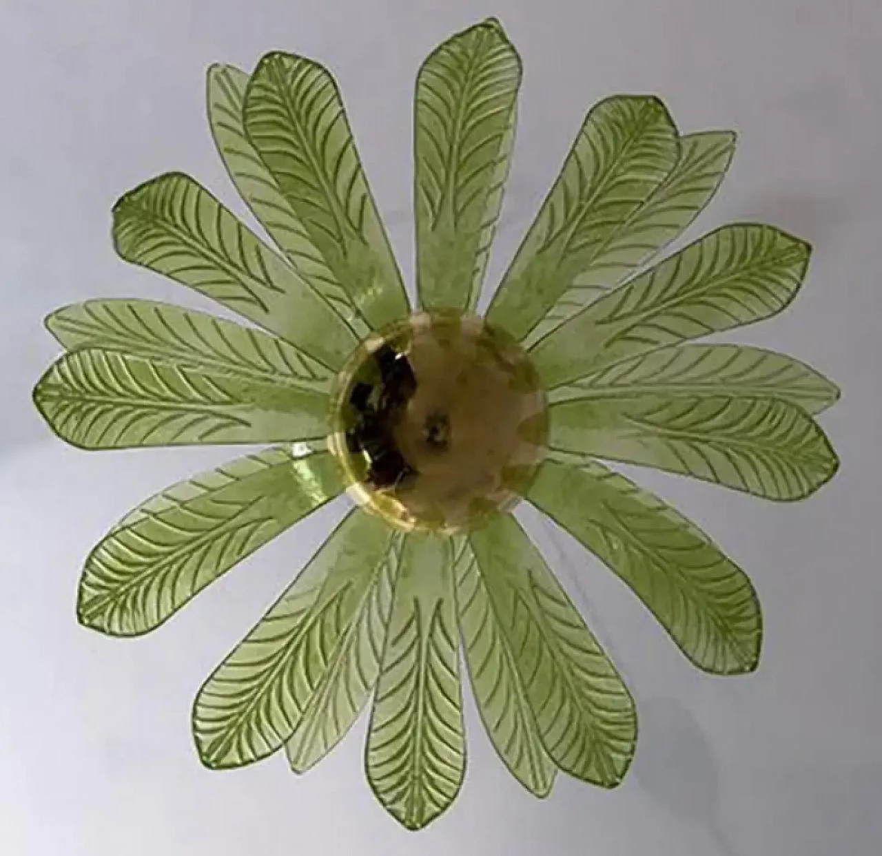 Lampadario a foglie di palma in vetro di Murano e ottone, anni '70 5