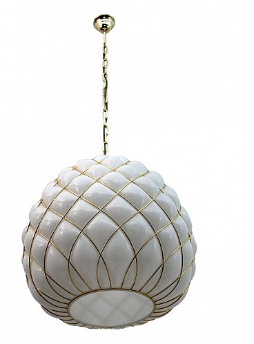 Caged brass and Murano glass chandelier by Fontana Arte, 1990s