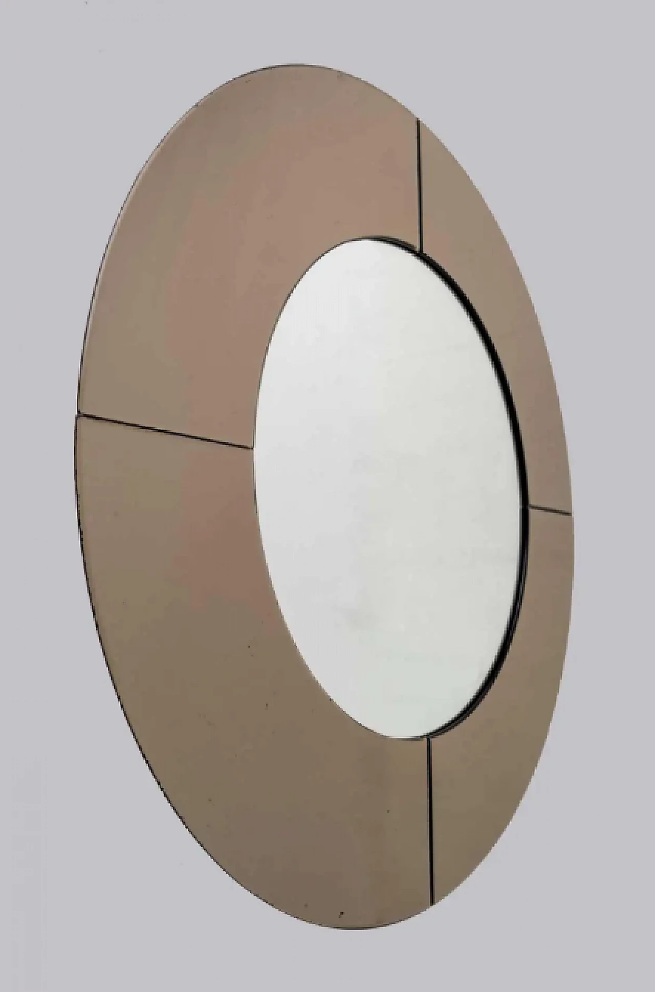 Smoked round large mirror, 1970s 3