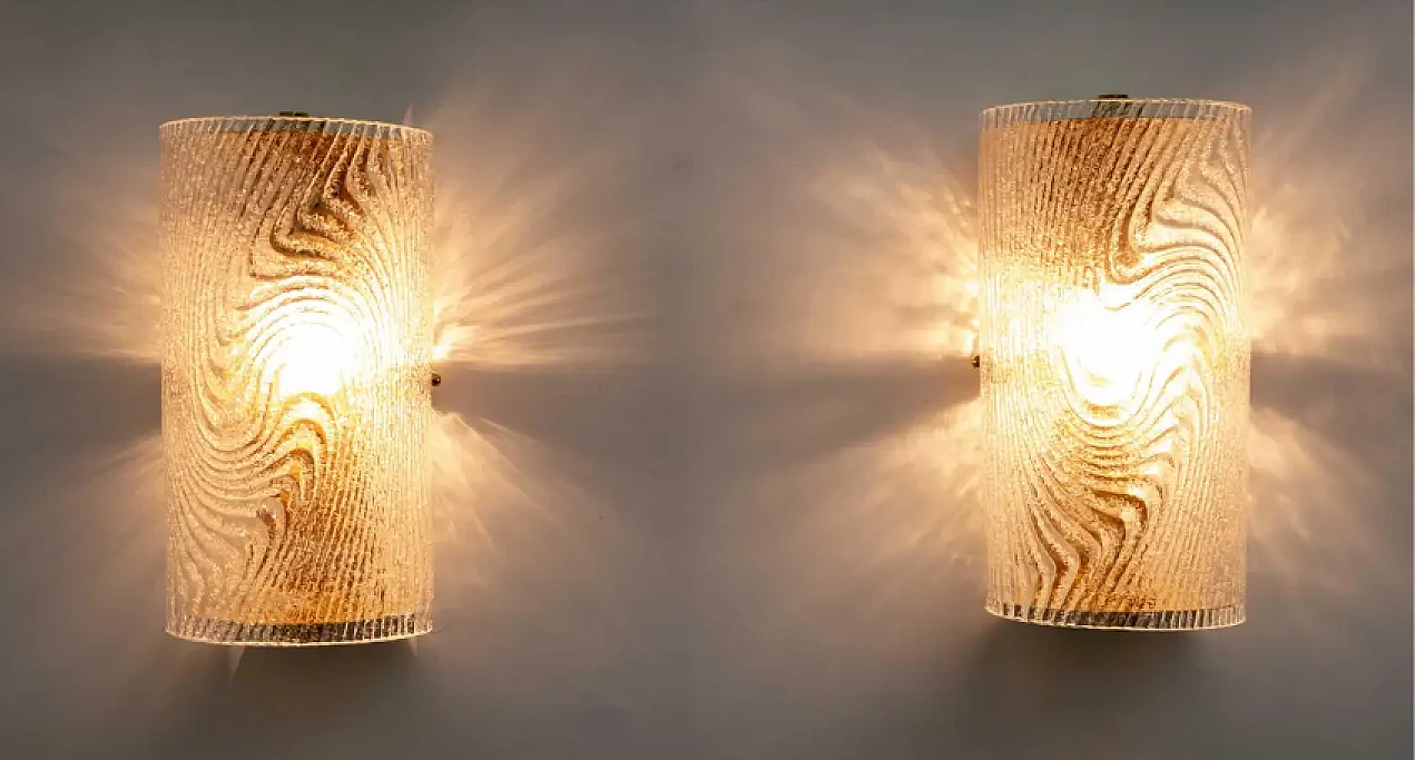 Pair of Murano glass and brass wall sconces Corteccia, 1980s 3