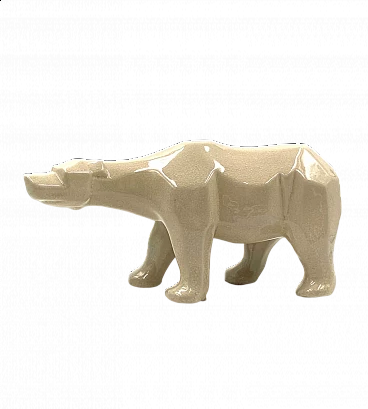 Orso polare in ceramica craquelé di L&V Ceram, anni '70