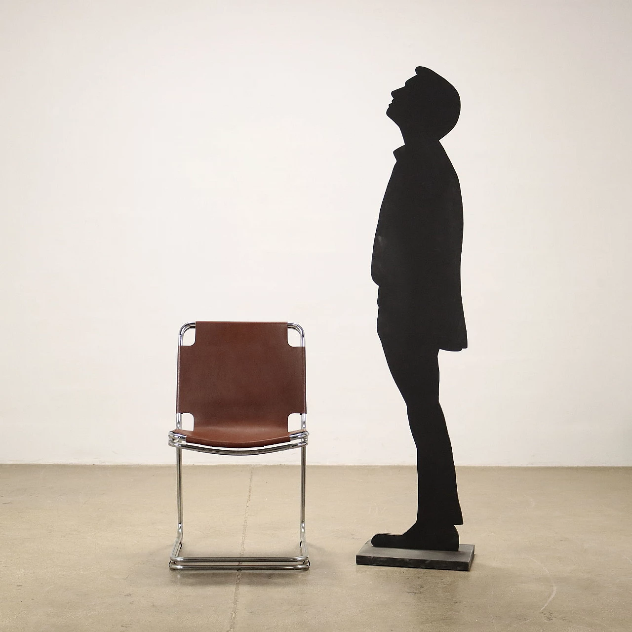 4 Sedie con struttura tubolare in metallo cromato e cuoio, anni '70 1