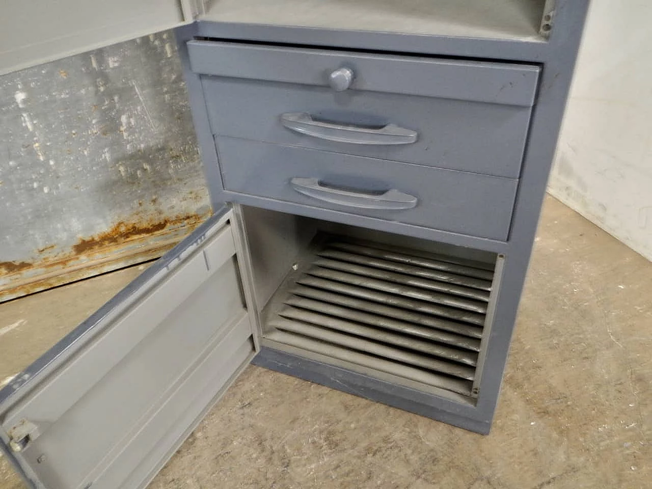 Iron cabinet with two drawers and doors, 1970s 8