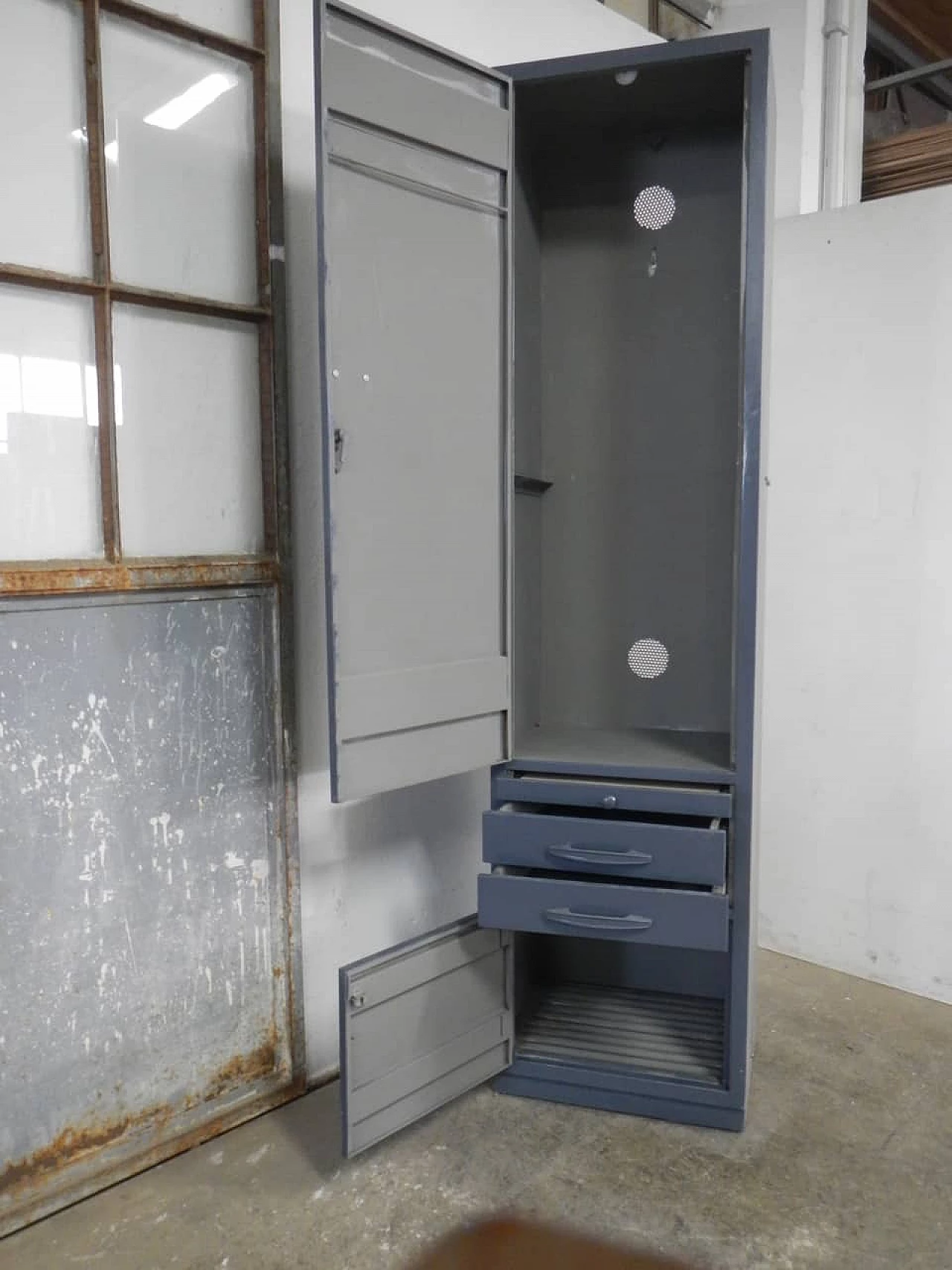 Iron cabinet with doors, drawers and formica shelf, 1970s 5