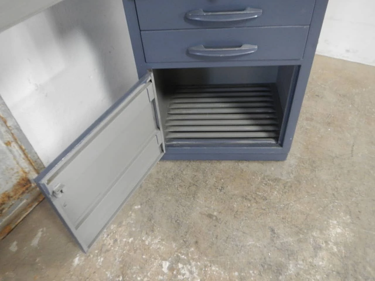 Iron cabinet with doors, drawers and formica shelf, 1970s 9