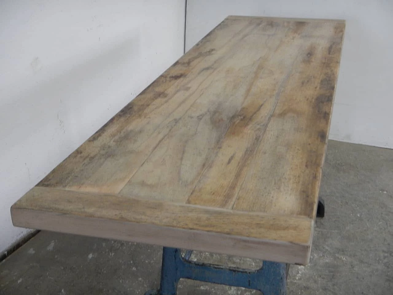 TV stand table with beech top on industrial cast-iron base, 1950s 6