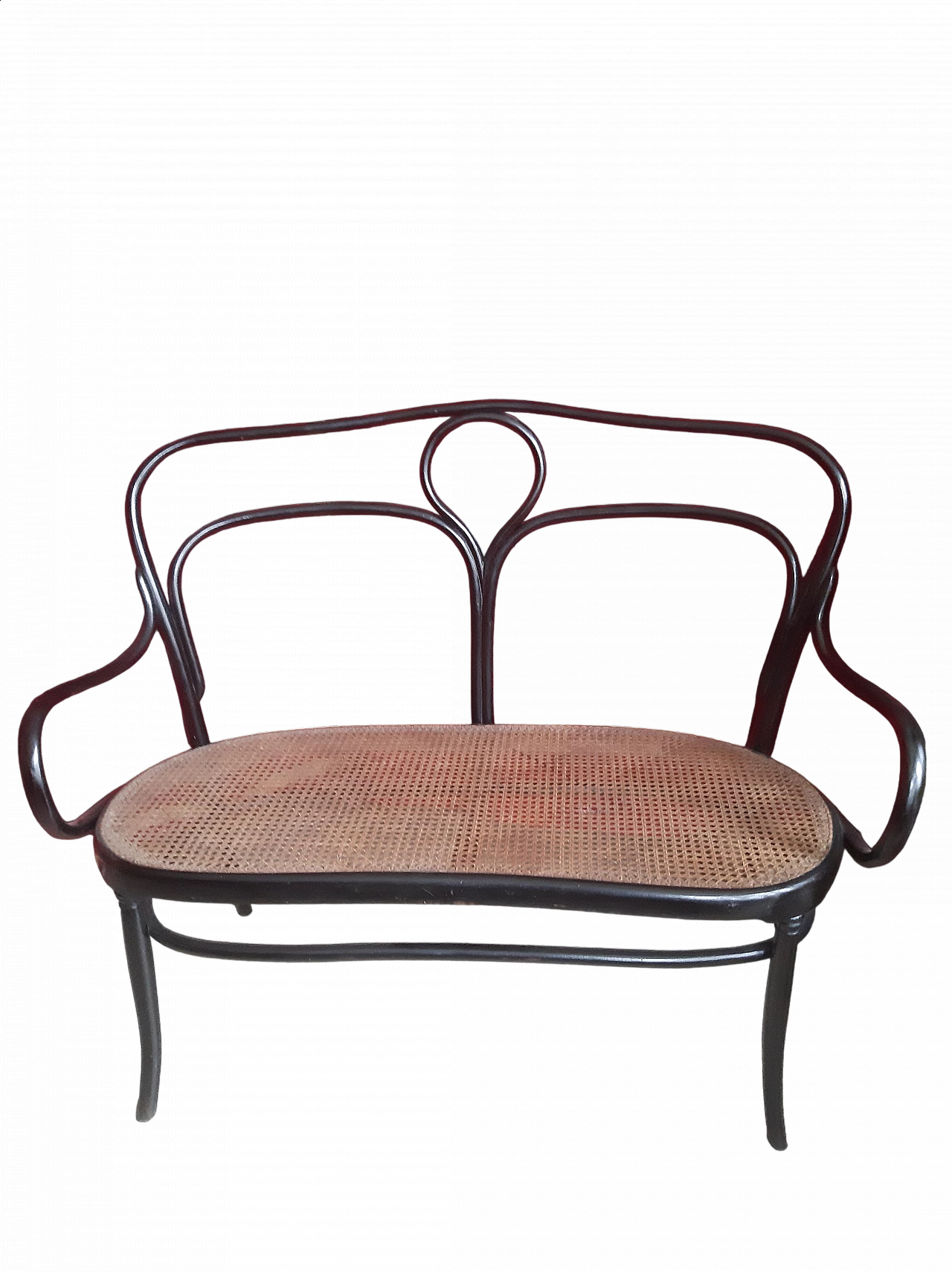 Divano in legno laccato nero e paglia di Vienna nello stile di Jacob & Josef  Kohn, inizio '900 6