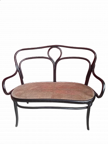 Black lacquered wood and Vienna straw sofa in the style of Jacob & Josef Kohn, early 20th century