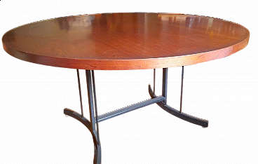 Tavolo rotondo in metallo e teak attribuito a Paolo Tilche, anni '50
