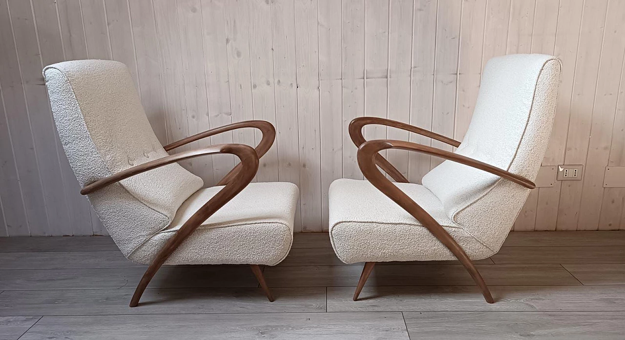 Pair of bouclé armchairs attributable to Guglielmo Ulrich, 1940s 8