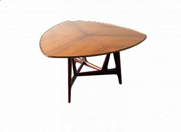 Triangular walnut table, 1950s