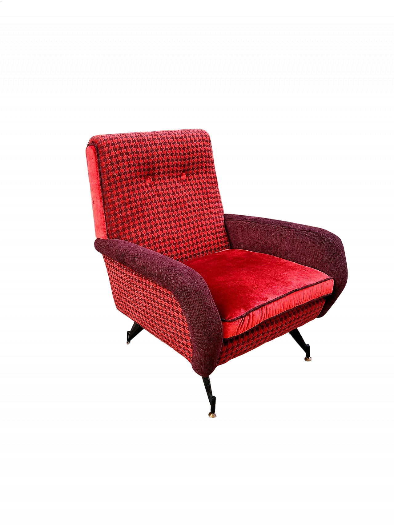 Red and purple houndstooth and velvet armchair, 1960s 4