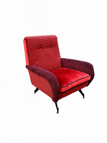 Red and purple houndstooth and velvet armchair, 1960s