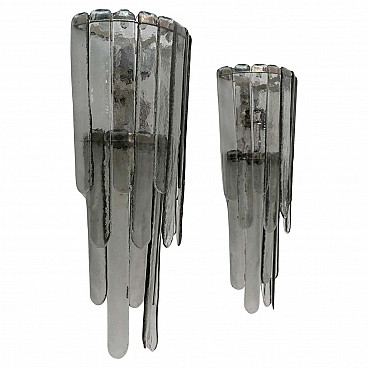 Pair of Cascata LS 151 wall lights in chased Murano glass by Carlo Nason for Mazzega, 1960s
