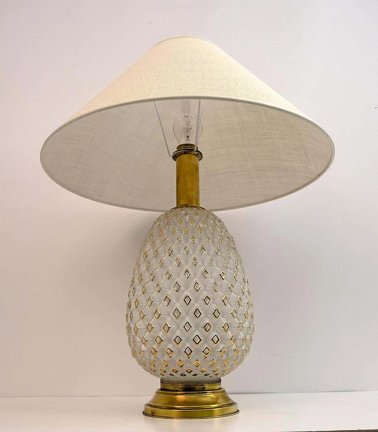 Lampada da tavolo Ananas in vetro di Murano e ottone, anni '70 5
