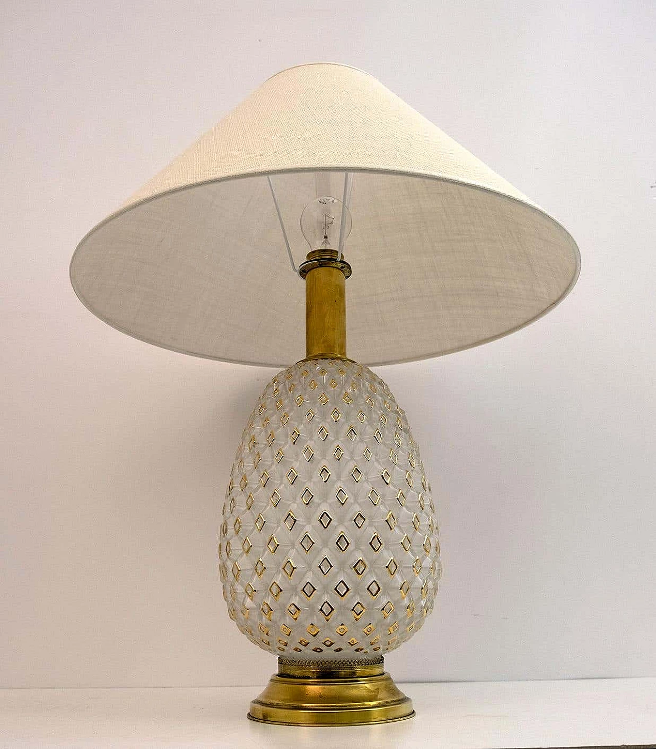 Pineapple table lamp in Murano glass and brass, 1970s 5