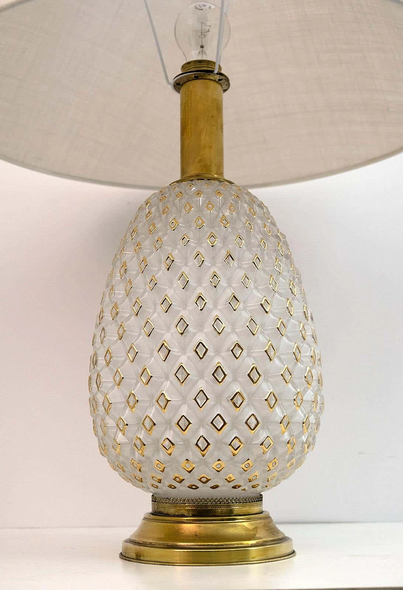 Pineapple table lamp in Murano glass and brass, 1970s 6