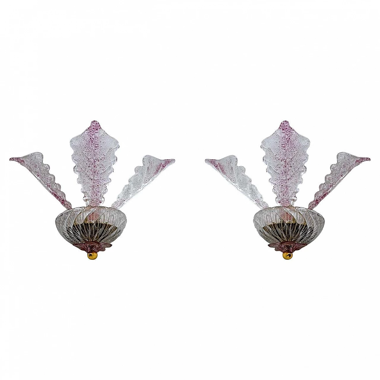 Pair of Murano glass leaf wall sconces, 1960s 3