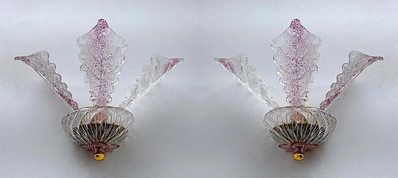 Pair of Murano glass leaf wall sconces, 1960s 4