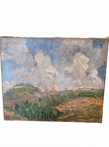 Luigi Tarra, San Gimignano, dipinto a olio su tela, 1924