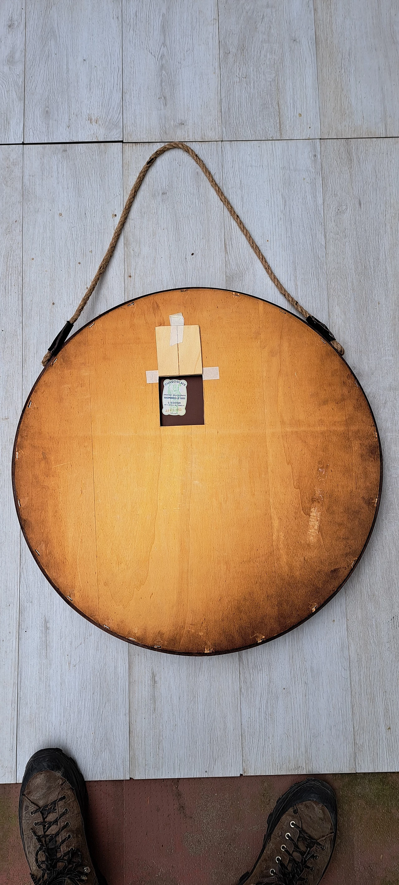 Round teak and hemp mirror by Santambrogio and De Berti, 1960s 10