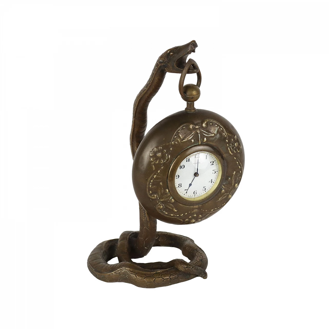 Veglia bronze table clock with snake-shaped stand 1