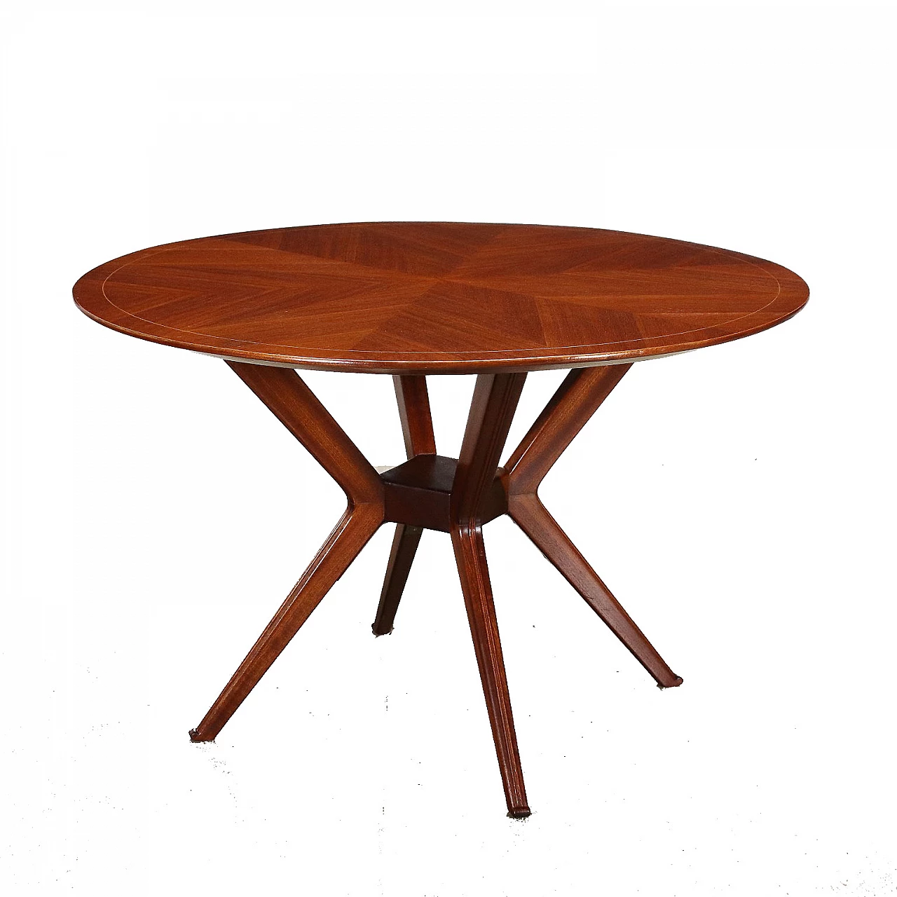 Tavolo rotondo in legno di mogano, anni '60 1