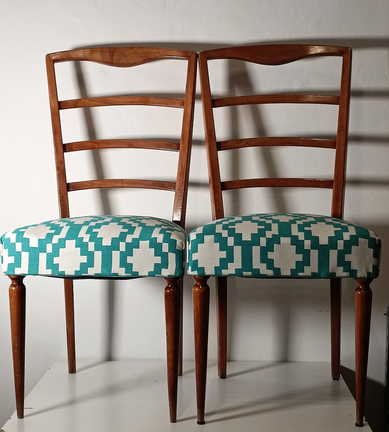 Pair of Scandinavian wood and fabric chairs, 1960s 7