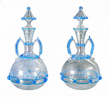 Coppia di vasi con tappo in vetro soffiato di Murano, inizio '900