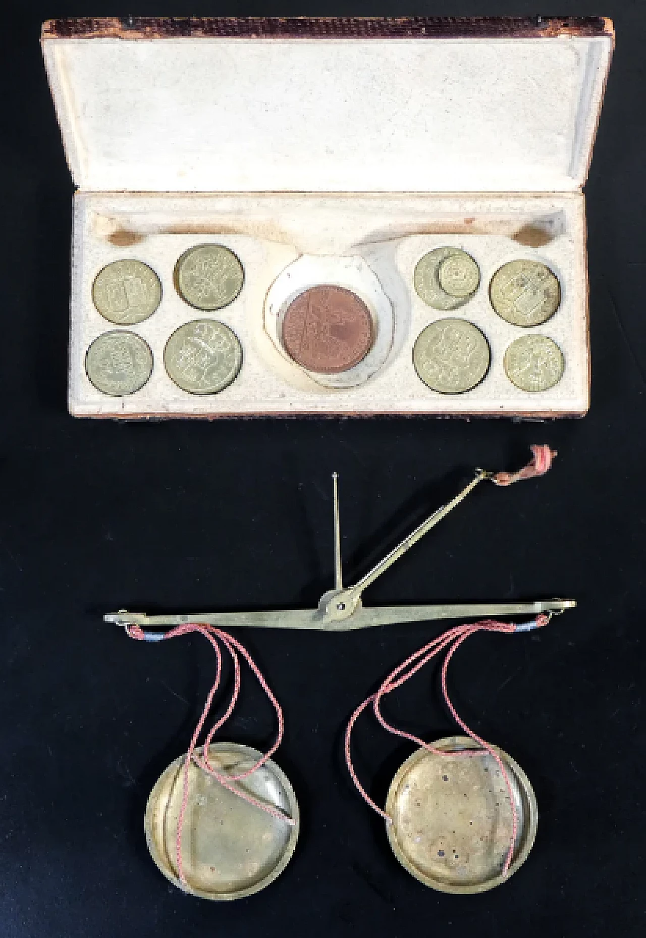 Scale with coin weights, late 18th century 3