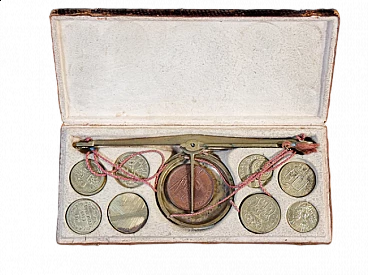 Scale with coin weights, late 18th century