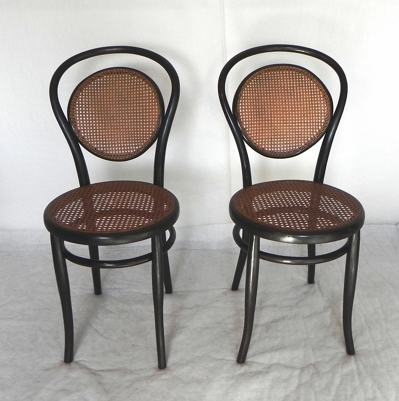Pair of wood and Vienna straw chairs by J. & J. Kohn, 1920s 2