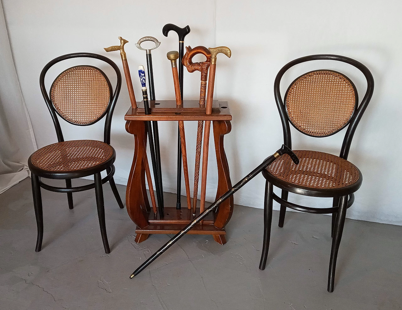 Pair of wood and Vienna straw chairs by J. & J. Kohn, 1920s 17
