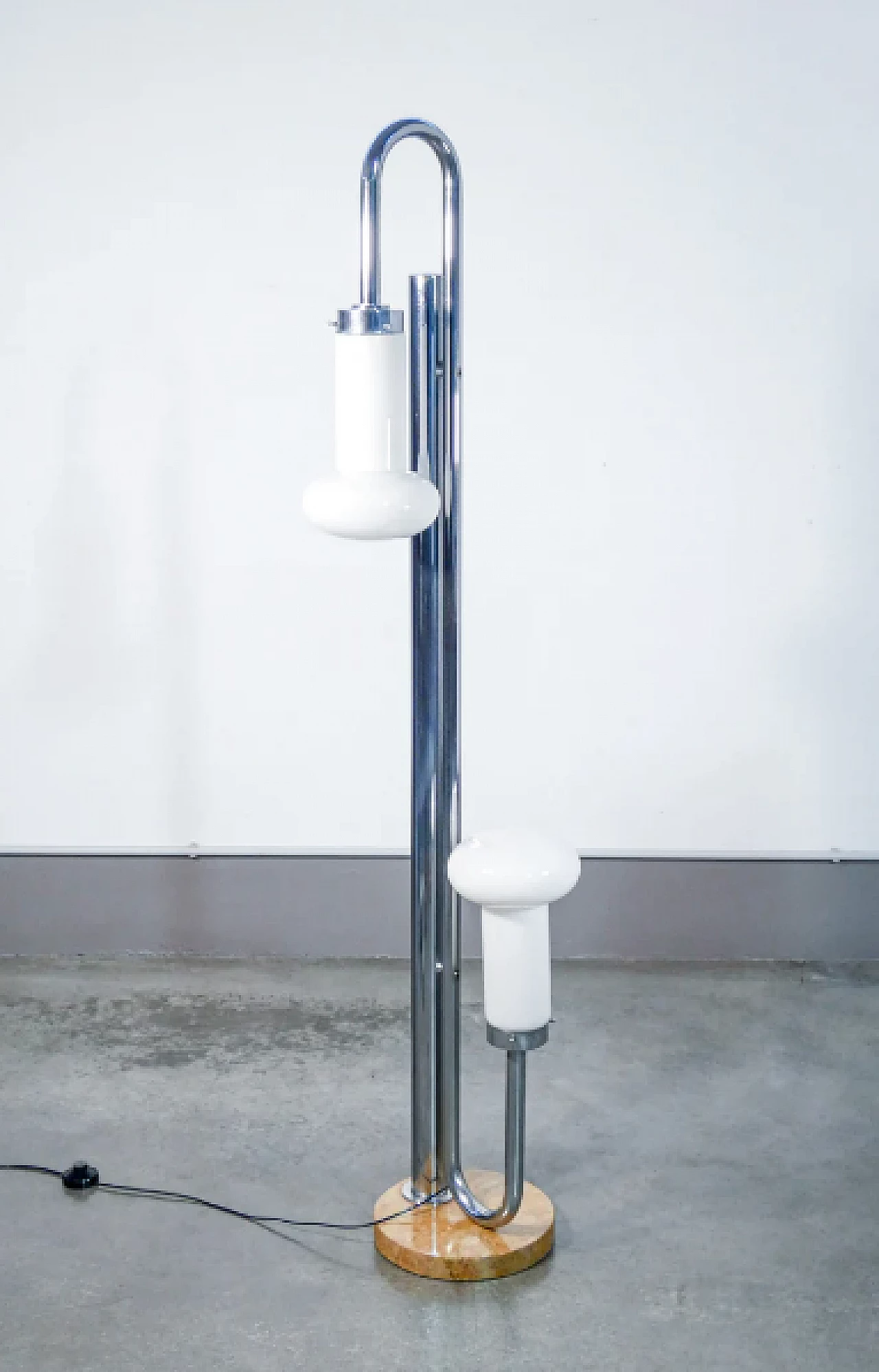 Chromed metal, glass and marble floor lamp, 1970s 2