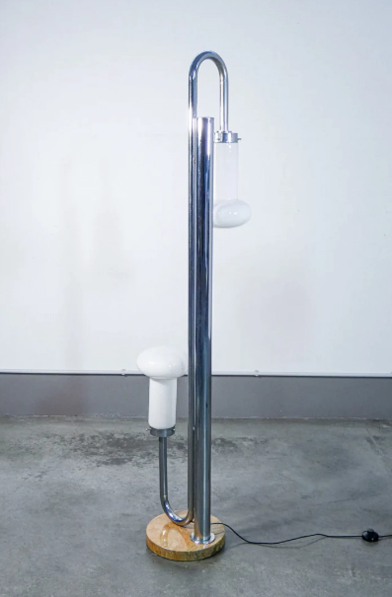 Chromed metal, glass and marble floor lamp, 1970s 4