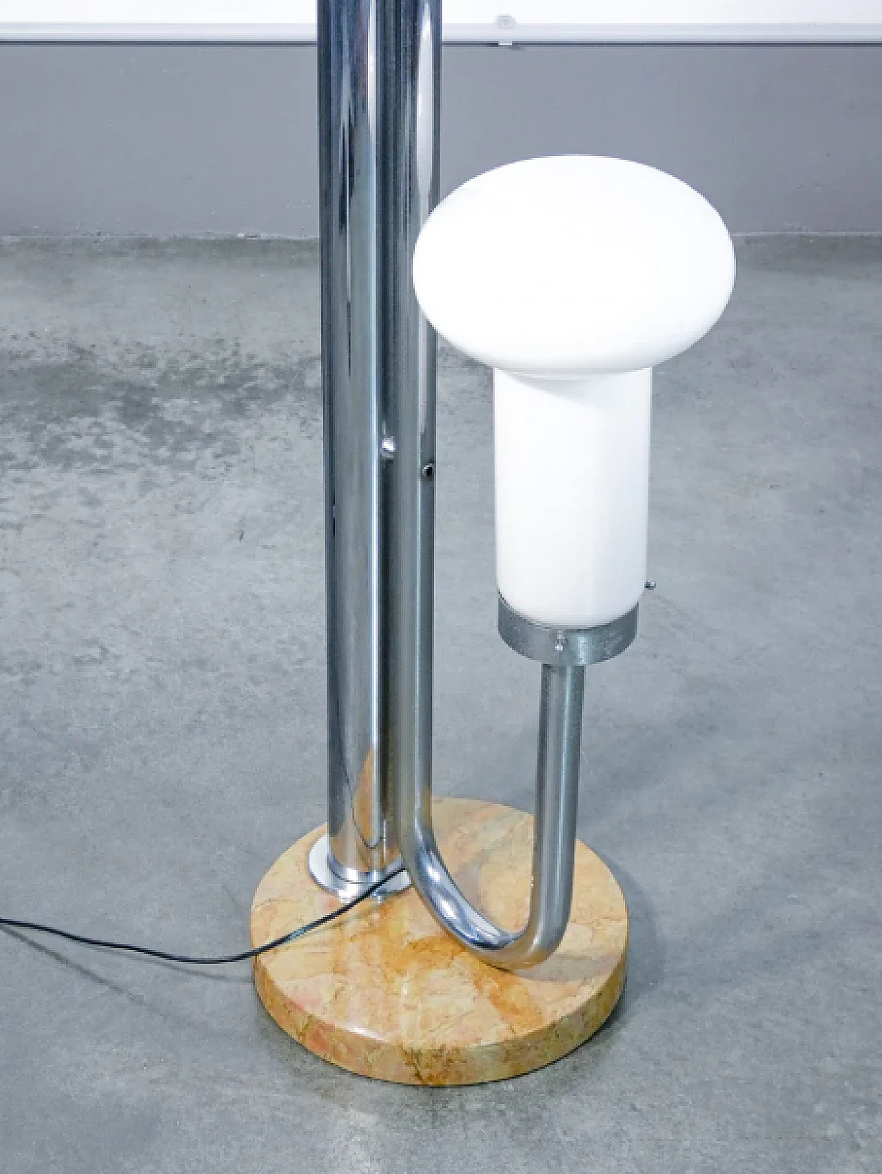 Chromed metal, glass and marble floor lamp, 1970s 9