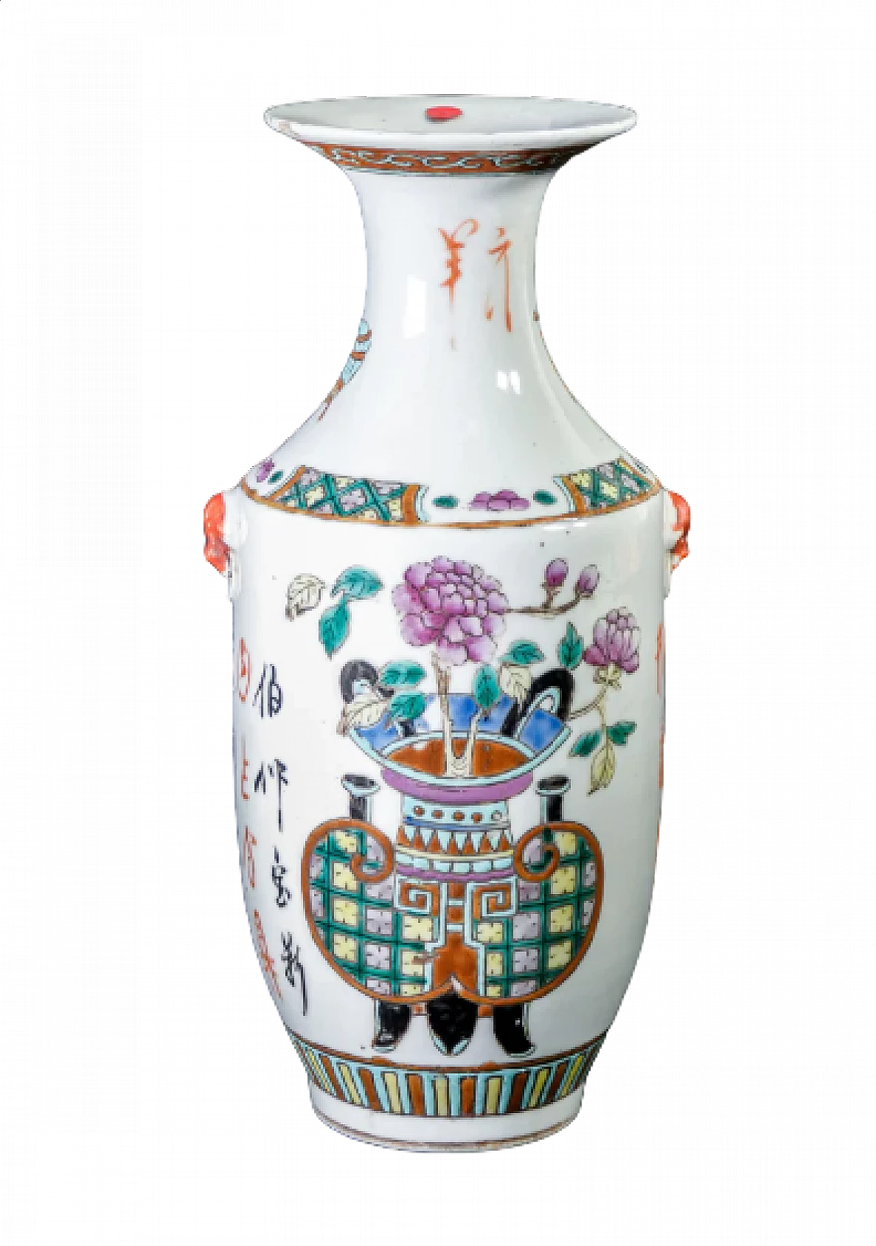 Vaso cinese in ceramica policroma dipinta, '700 8