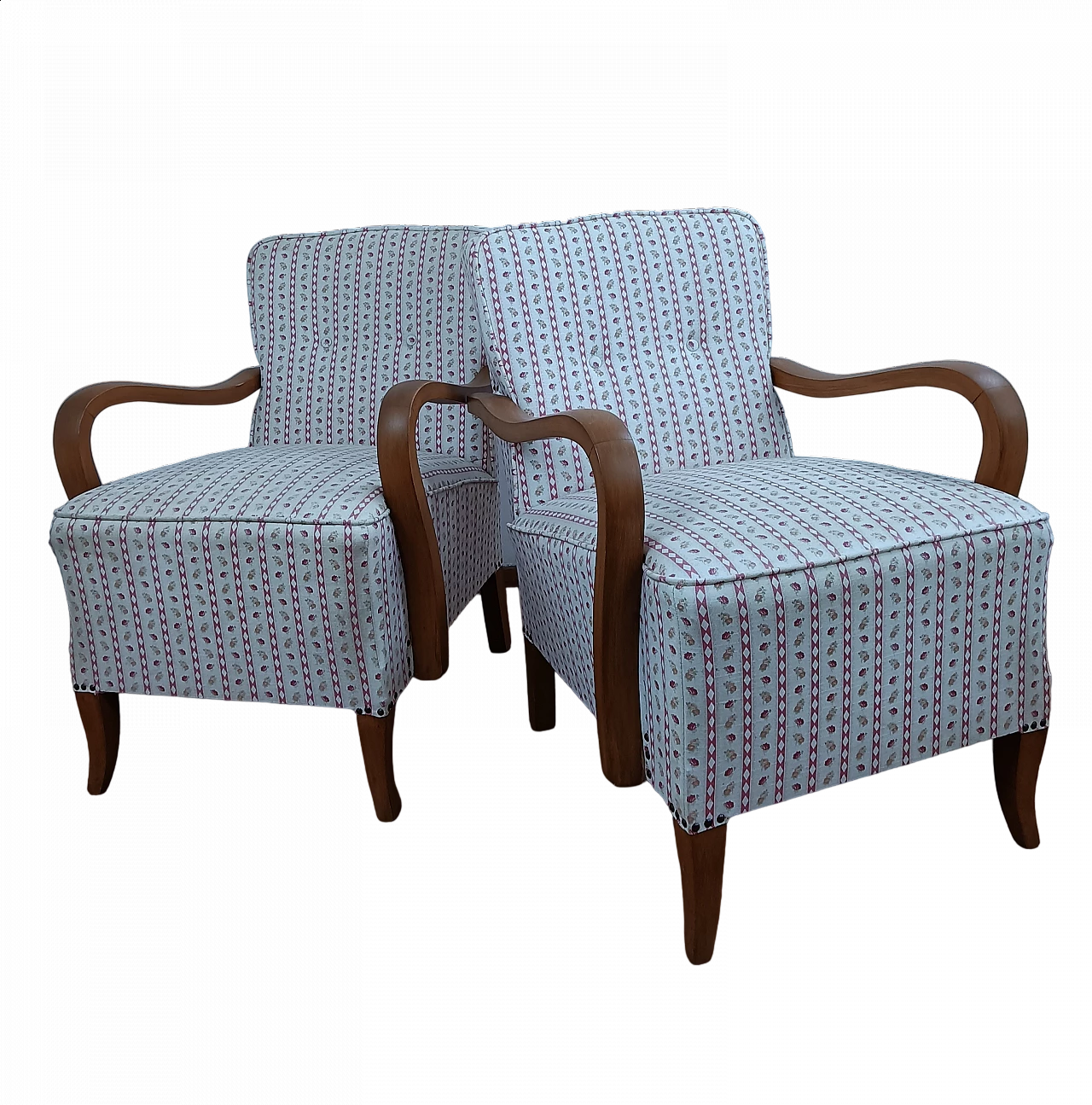 Coppia di poltrone in legno curvato e tessuto attribuite a Jindrich Halabala, anni '50 17