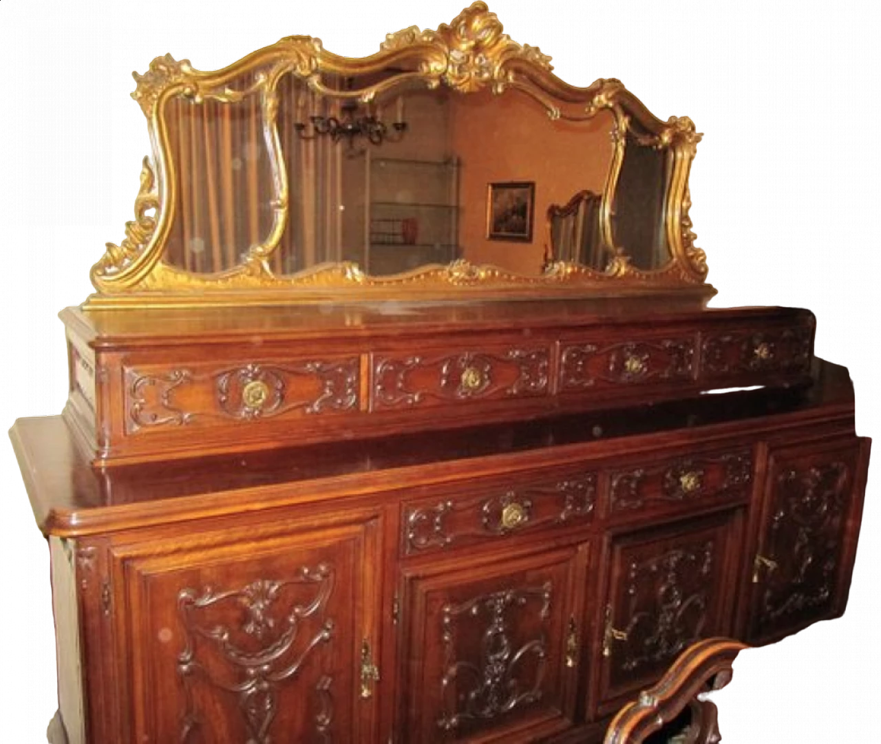 Cabinet with mirror and riser with drawers in Baroque style, 1960s 4