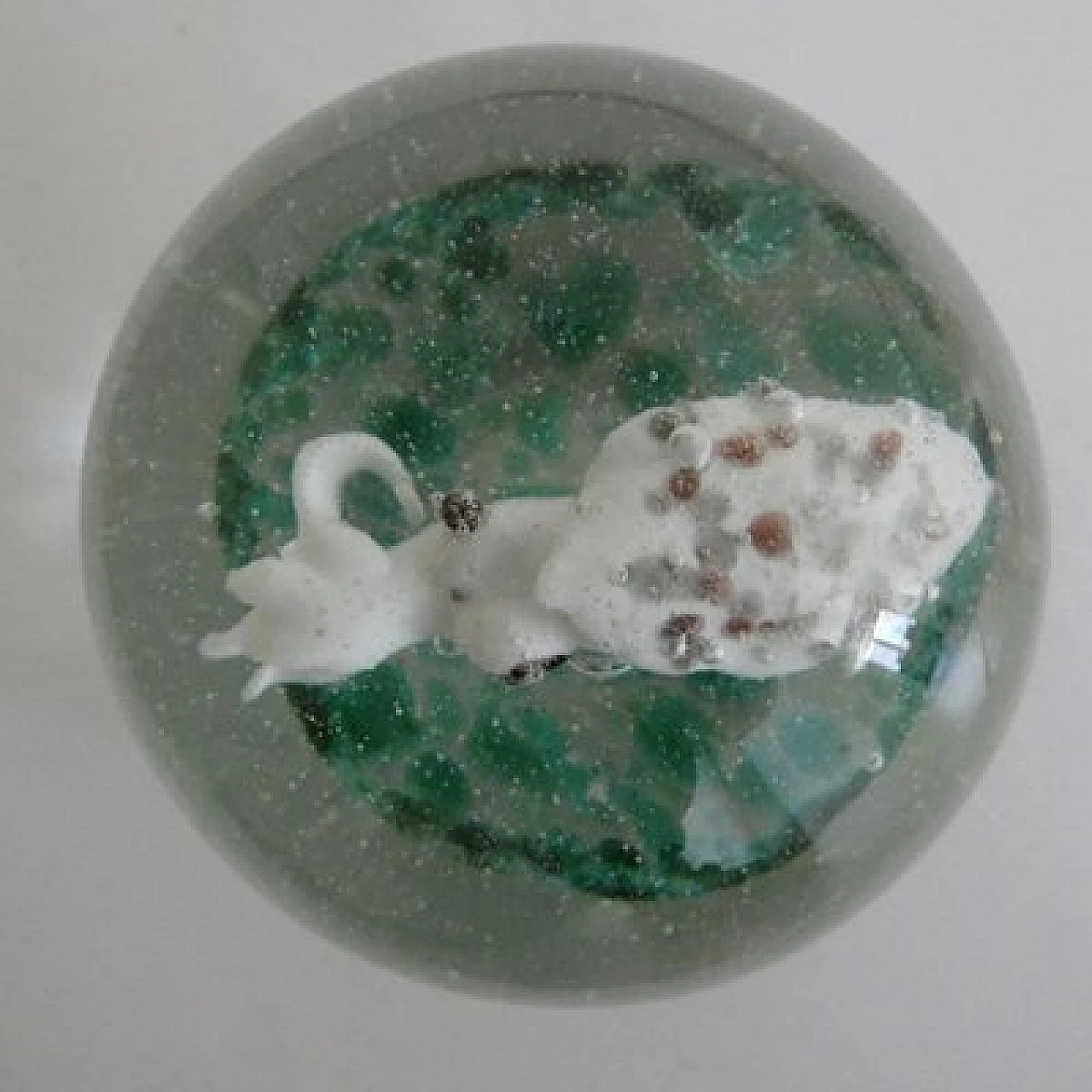 Fermacarte in vetro di Murano con calamaro bianco, anni '50 2