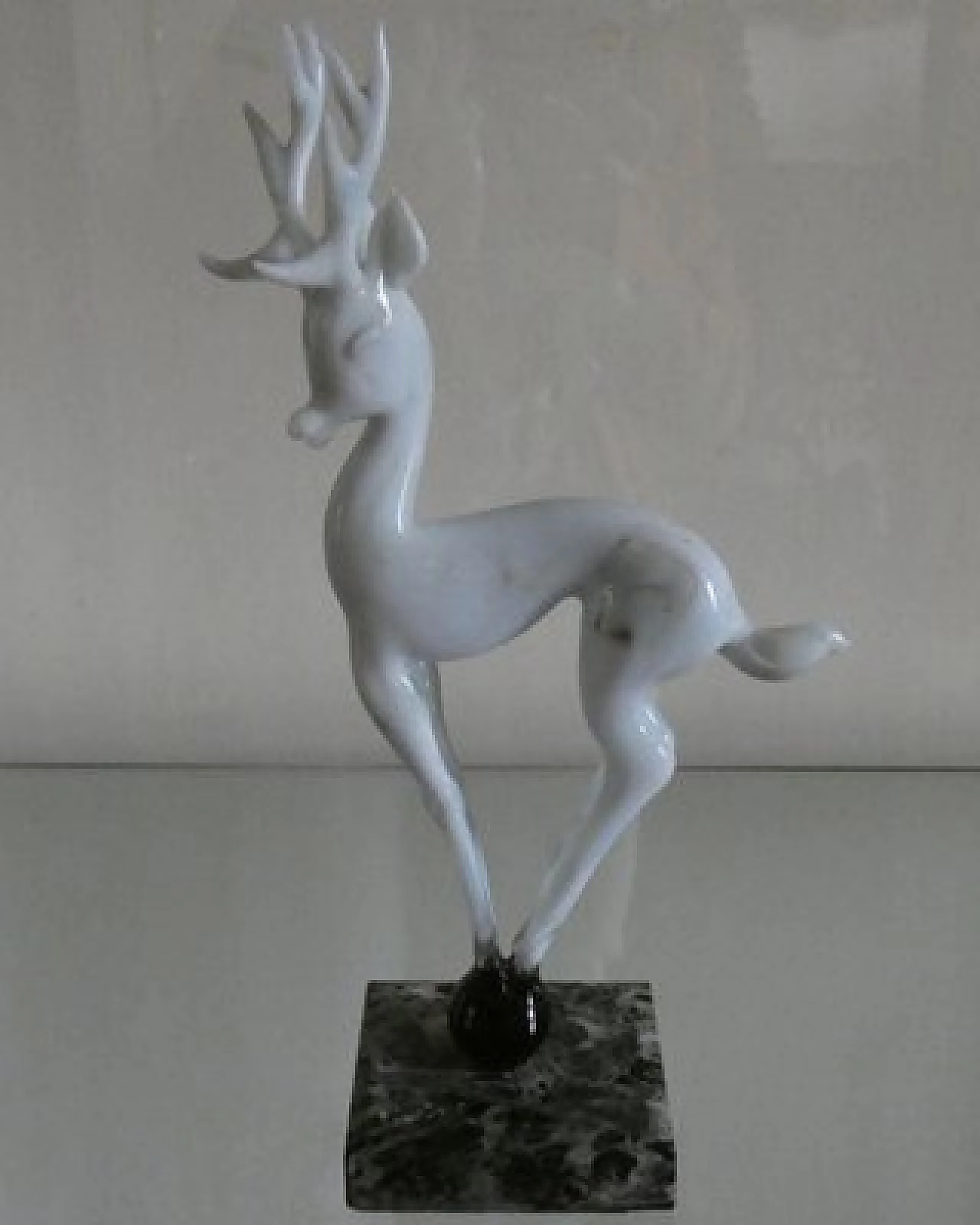 Glass deer sculpture on sphere with marble base by Istvan Komaromy, 1950s 2