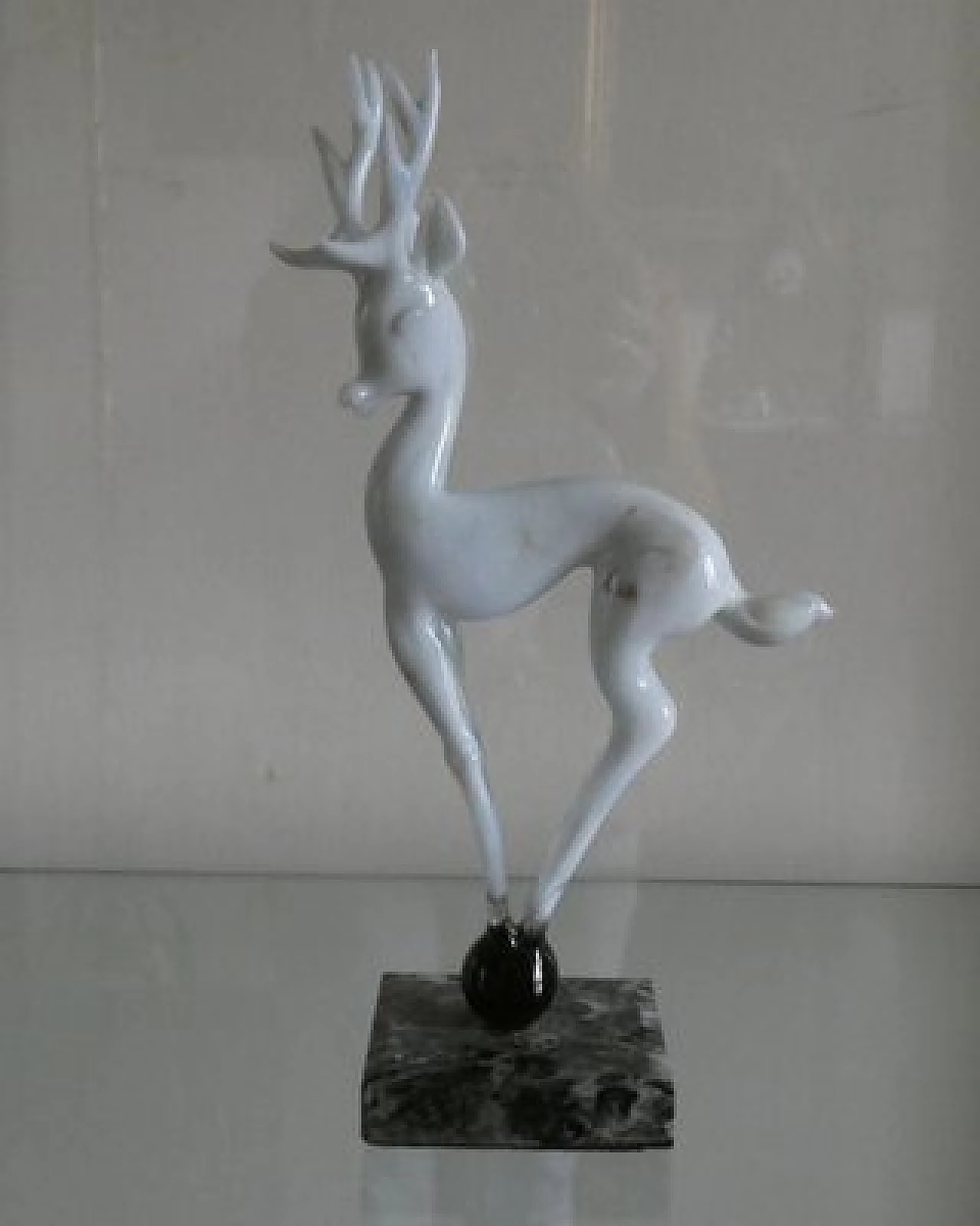 Glass deer sculpture on sphere with marble base by Istvan Komaromy, 1950s 3