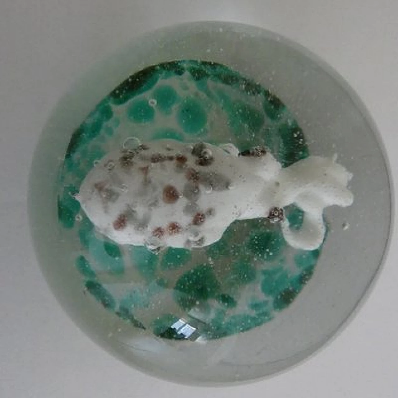 Fermacarte in vetro di Murano con calamaro bianco, anni '50 5